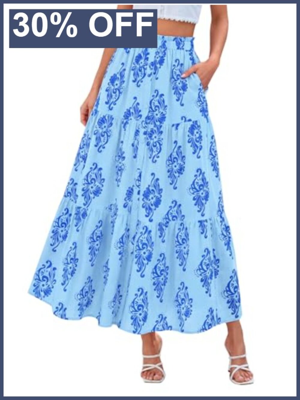 Womens Floral Maxi Skirt Boho A-Line High Waist Ruffle Tiered Summer Beach
